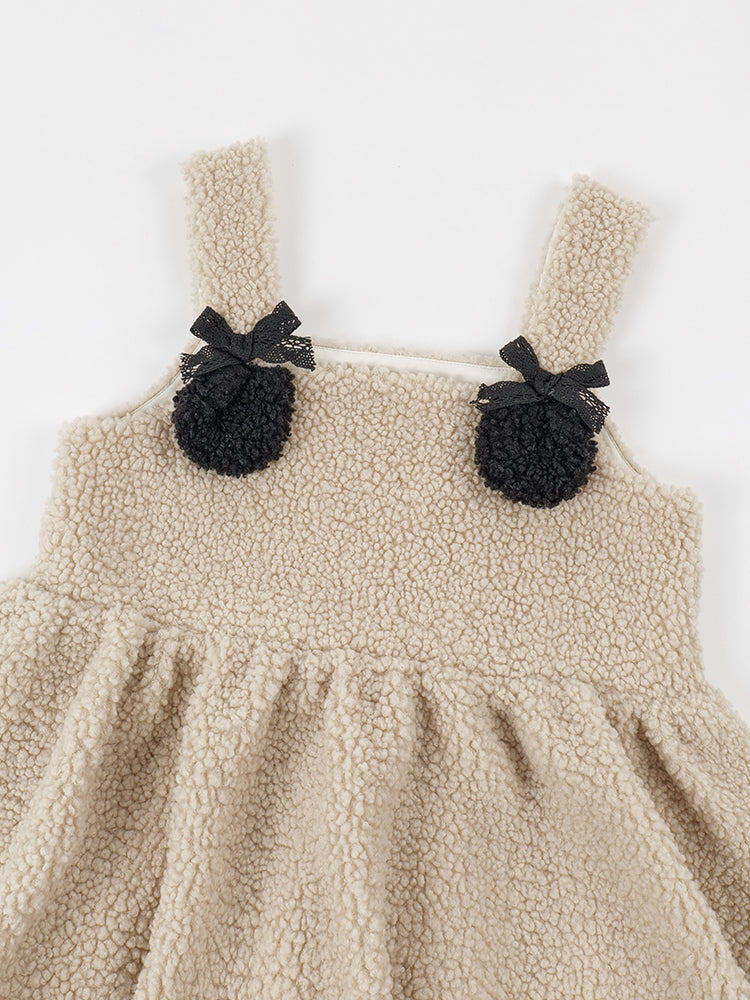 Winter Fleece Bubble Jumper Skirt Detachable Plush Lamb Ears