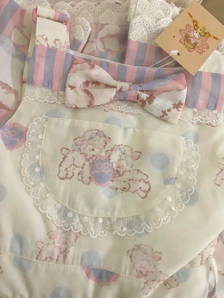 Sweet Lamb and Bowknot Print Pink and Purple Stripes Overalls