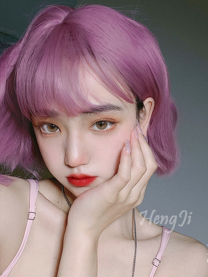 Raspberry Pink Chin Length Wavy Synthetic Wig