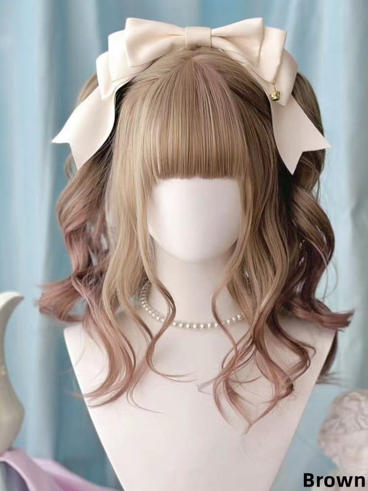 5 Colors Wavy Synthetic Wig with Bangs and Two Claw Clips