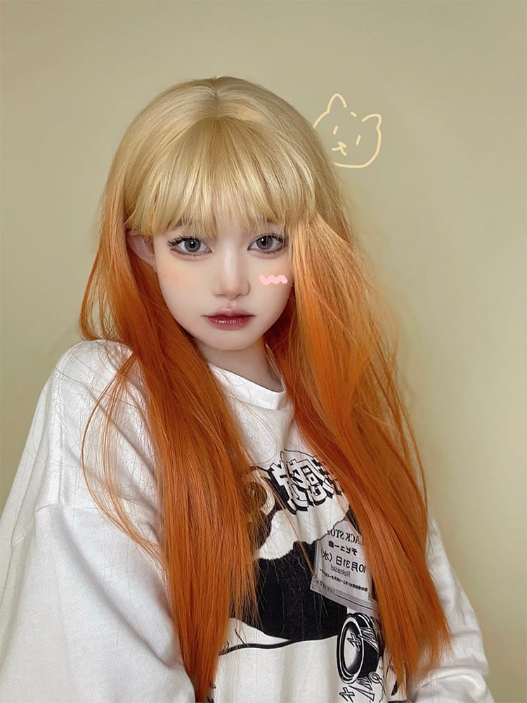 Ombre Orange Straight Synthetic Wig