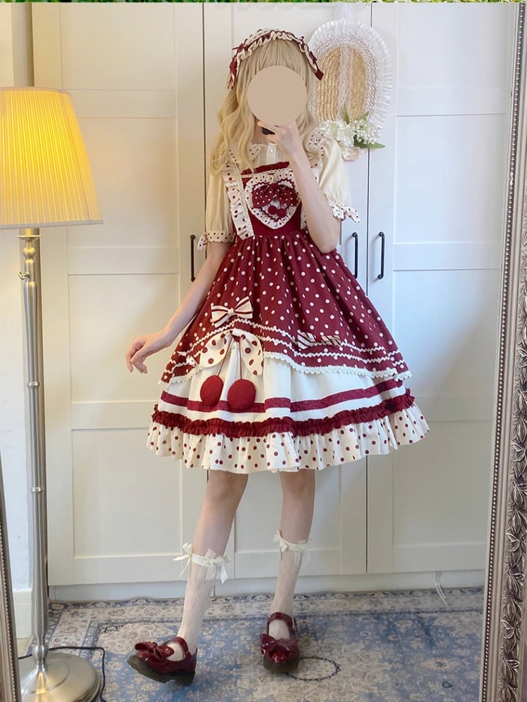 Clearance - Cherry Pie Polka Dot Sweet Jumper Skirt