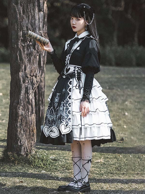 Black Gothic One Piece Alice in Wonderland Vibes Dress Full Set