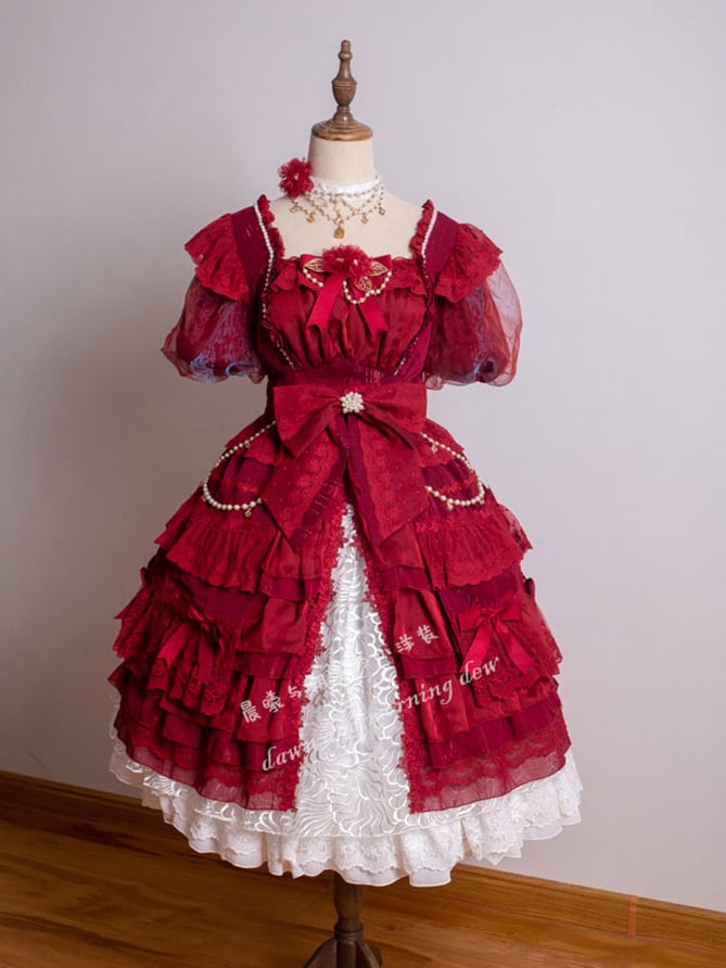 In Stock Garden Dance Short Puff Sleeves Elegant One Piece