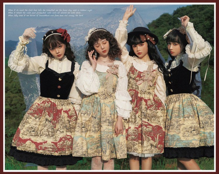 Winter Hunting Period Sweetheart Neckline Ruffled Hemline Jumper Skirt