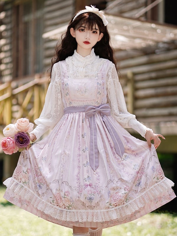 Tracery Wall Square Neckline Floral Jumper Skirt / Jacket Set