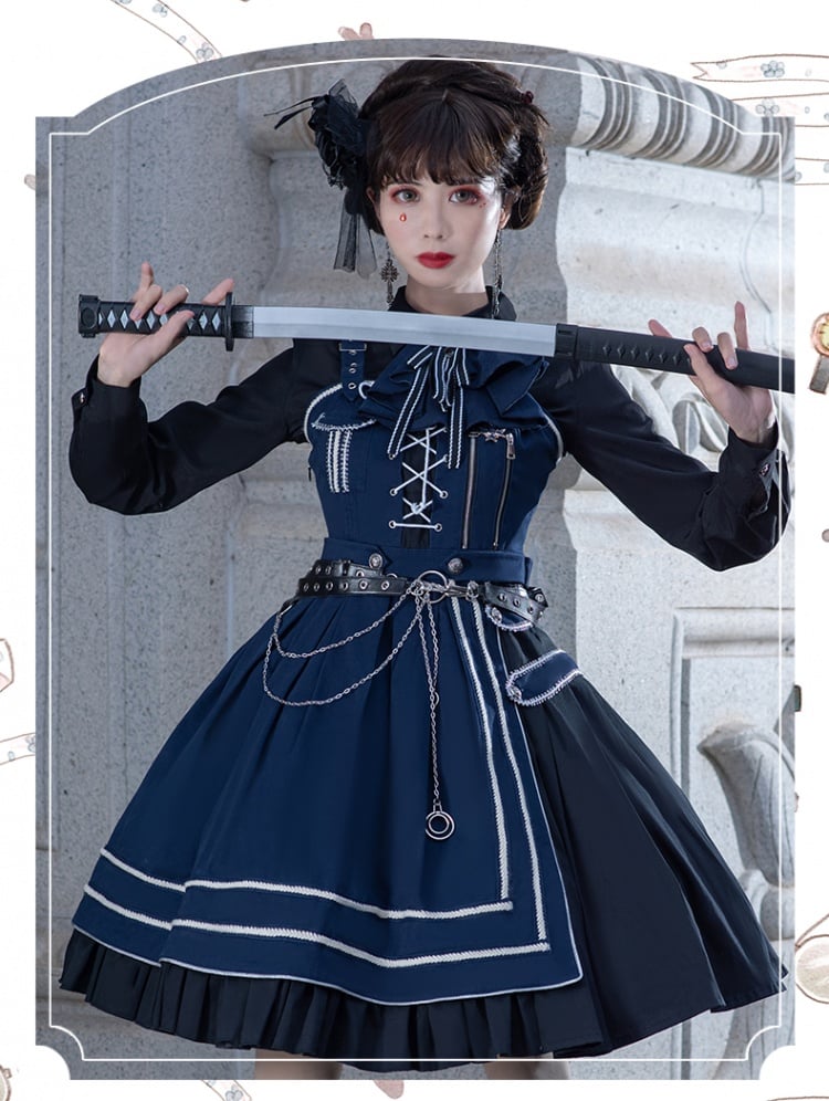 Dark Blue Military Jumper Skirt / Cape