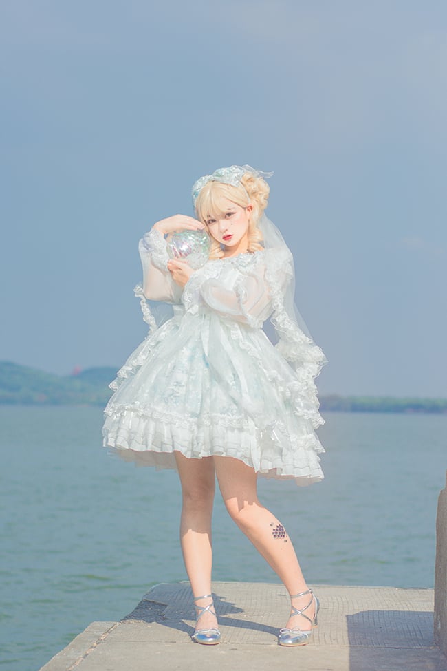 Tears of Aquamarine Mermaid Back Shirring Lace Ruffle Hemline JSK