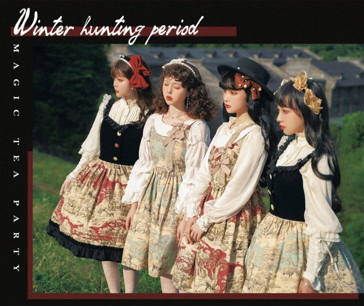 Winter Hunting Period Sweetheart Neckline Ruffled Hemline Jumper Skirt