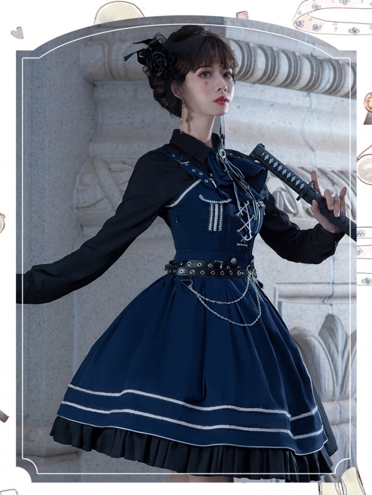 Dark Blue Military Jumper Skirt / Cape