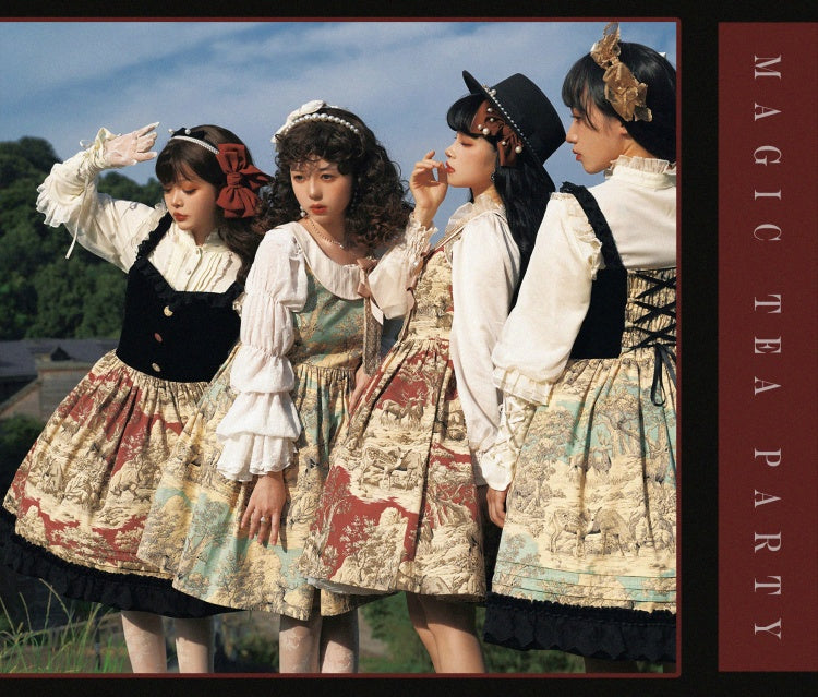 Winter Hunting Period Sweetheart Neckline Ruffled Hemline Jumper Skirt