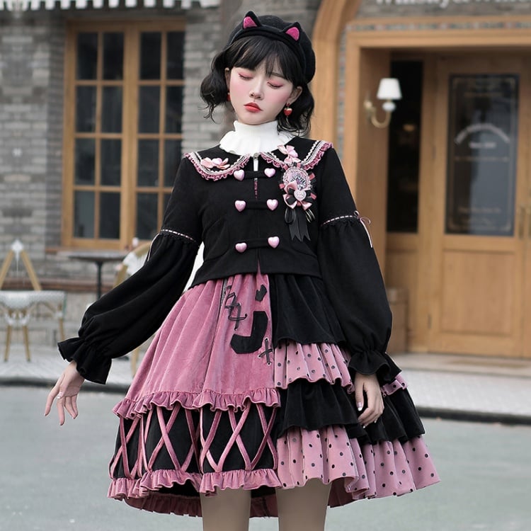 Black and Pink Sweet Lolita Jumper Skirt / Top