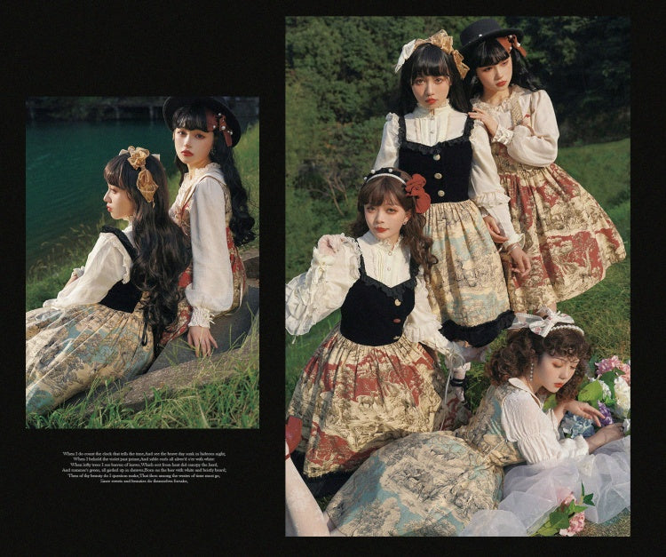 Winter Hunting Period Sweetheart Neckline Ruffled Hemline Jumper Skirt