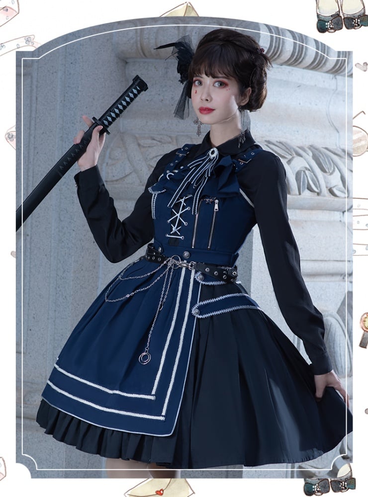 Dark Blue Military Jumper Skirt / Cape