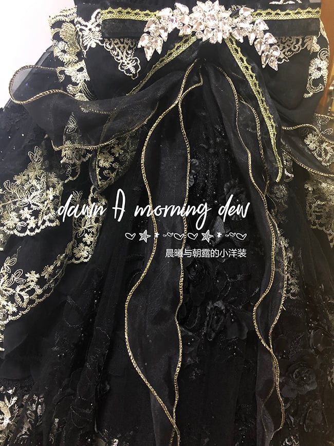 Clearance-Size L for Bust 90-100CM Black Morning Dew Tea Party Dress Jumper Skirt - Sukuroi