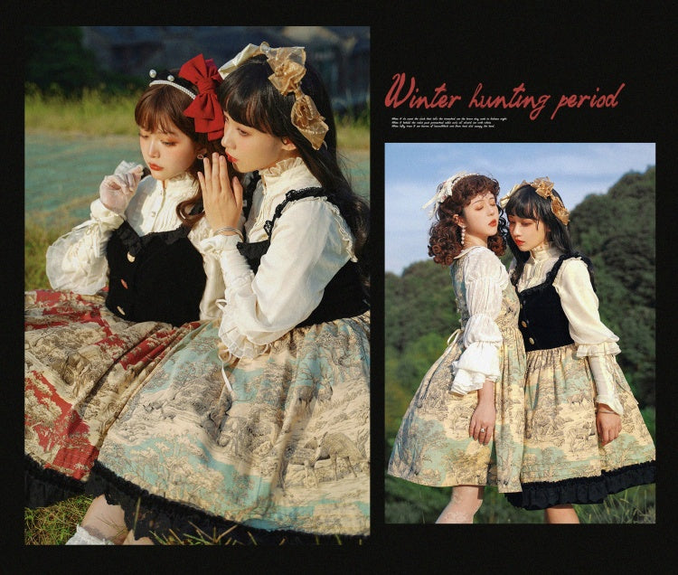 Winter Hunting Period Sweetheart Neckline Ruffled Hemline Jumper Skirt