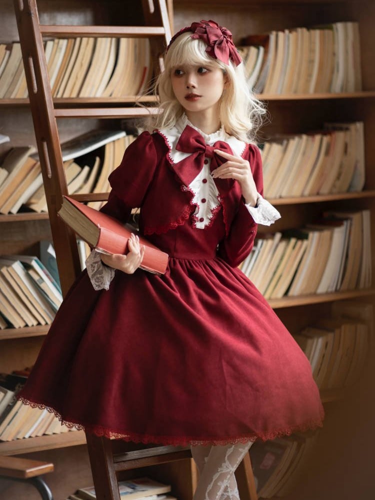 Ruffle Neckline Red Witch Dress Juliette Sleeves One Piece