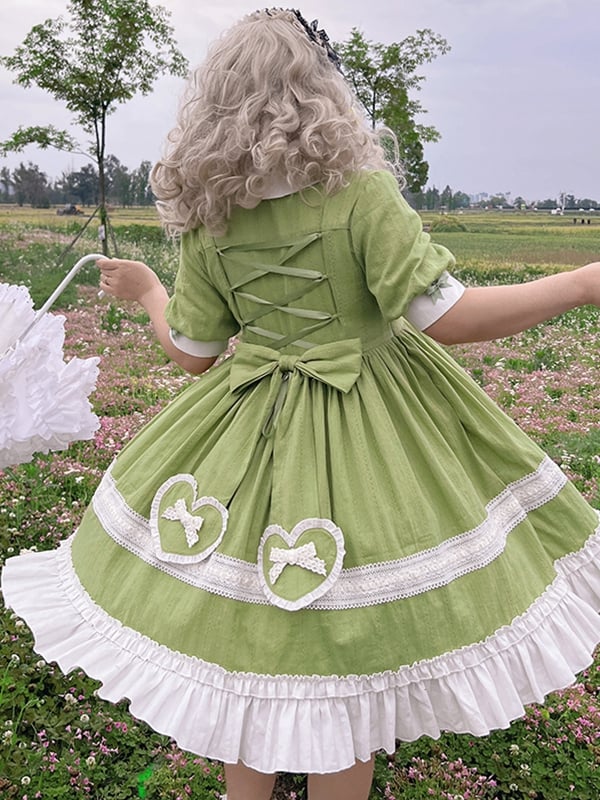 Plus Size Friendly Green Old School One Piece Puff Sleeves Dress