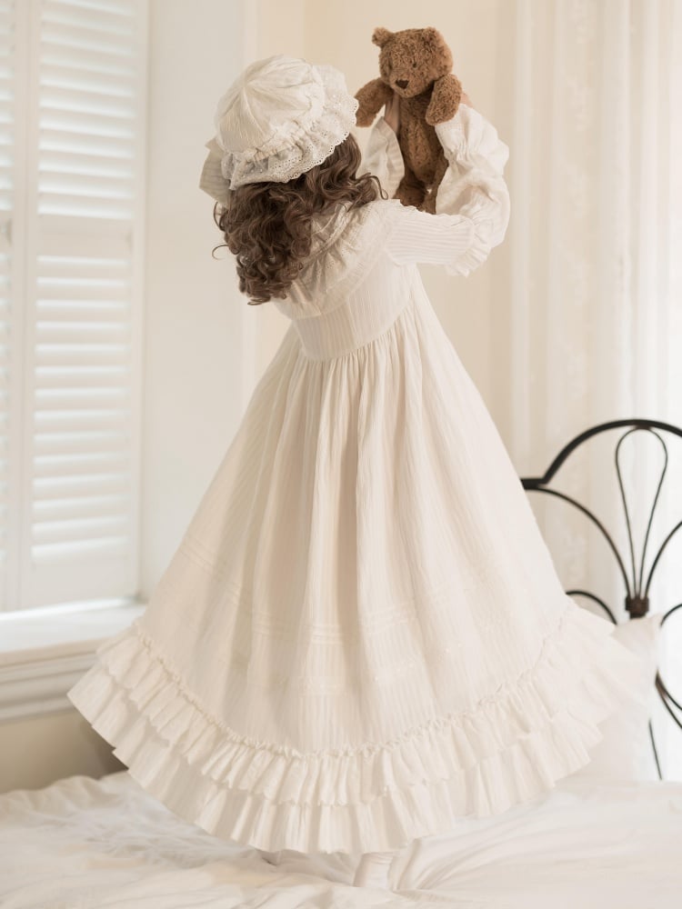 White Ruffle Neckline Lace-up Details Shiro One Piece