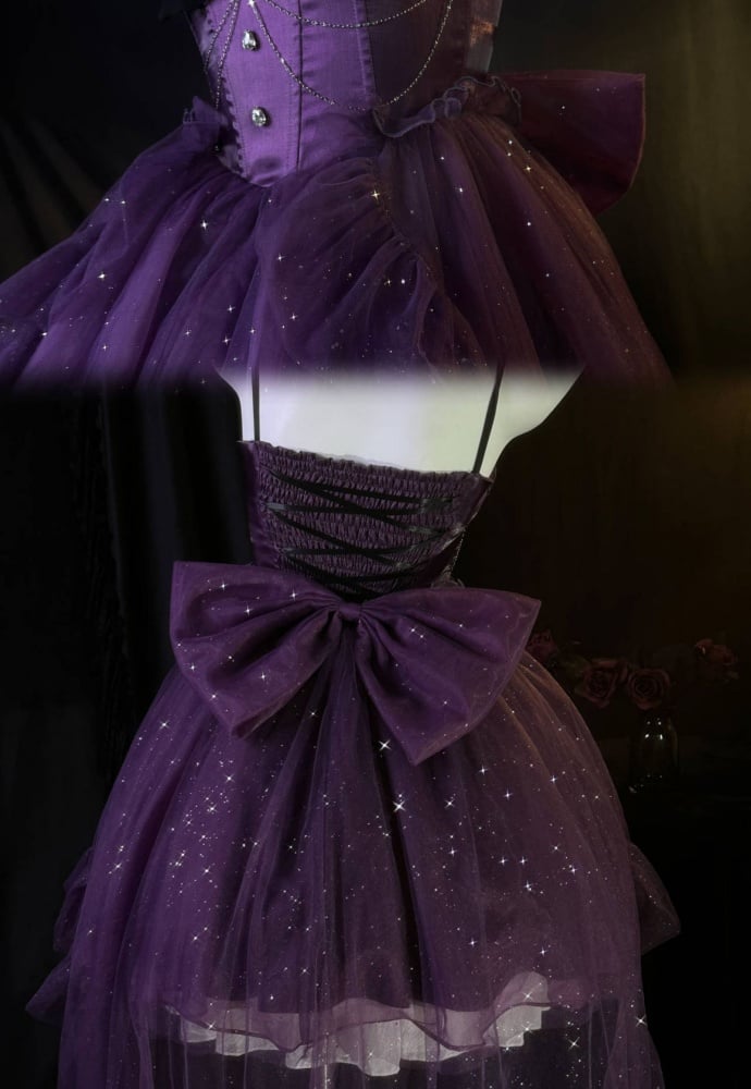 Purple Glittering Princess Dress Basque Waist Party Queen Dress Full Set