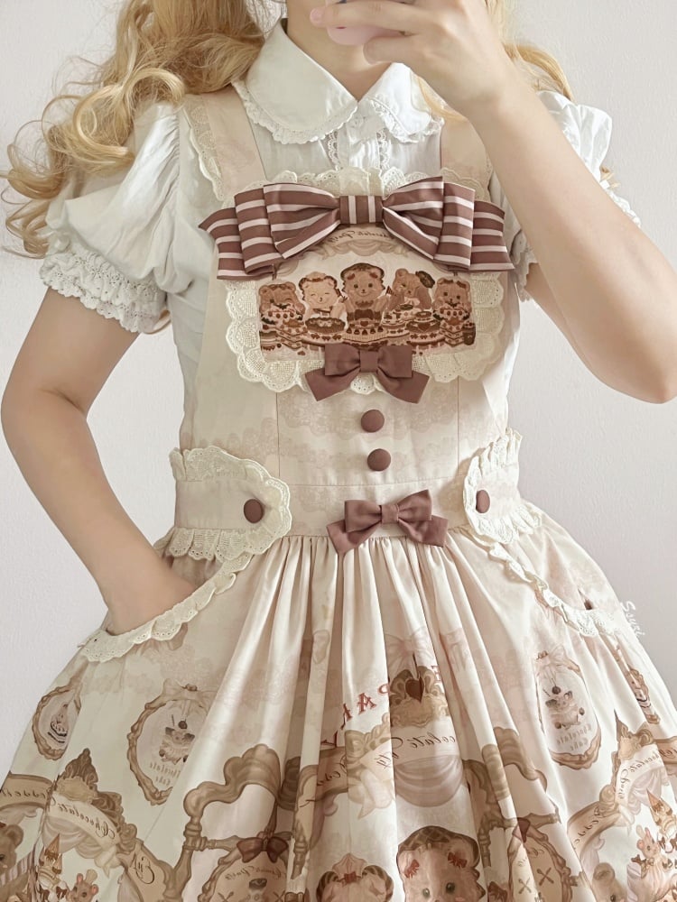 Sweet Brown Teddy Bears Print Overalls