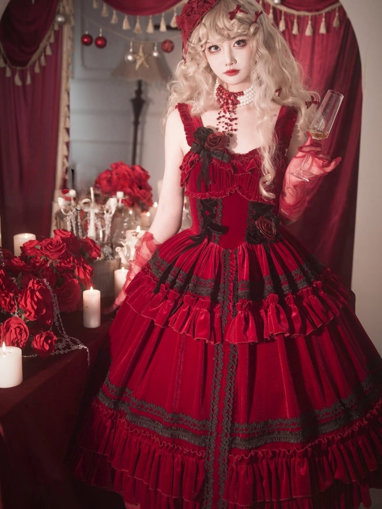 New Year Red Corset Waist Prom Dress Elegant Jumper Skirt - Sukuroi