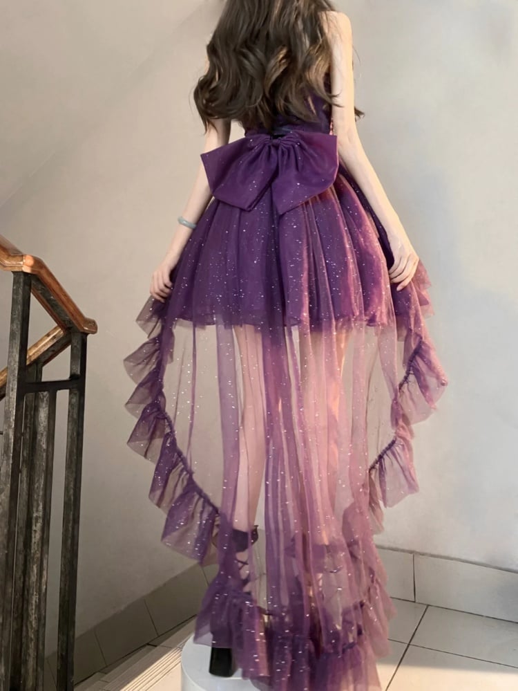 Purple Glittering Princess Dress Basque Waist Party Queen Dress Full Set