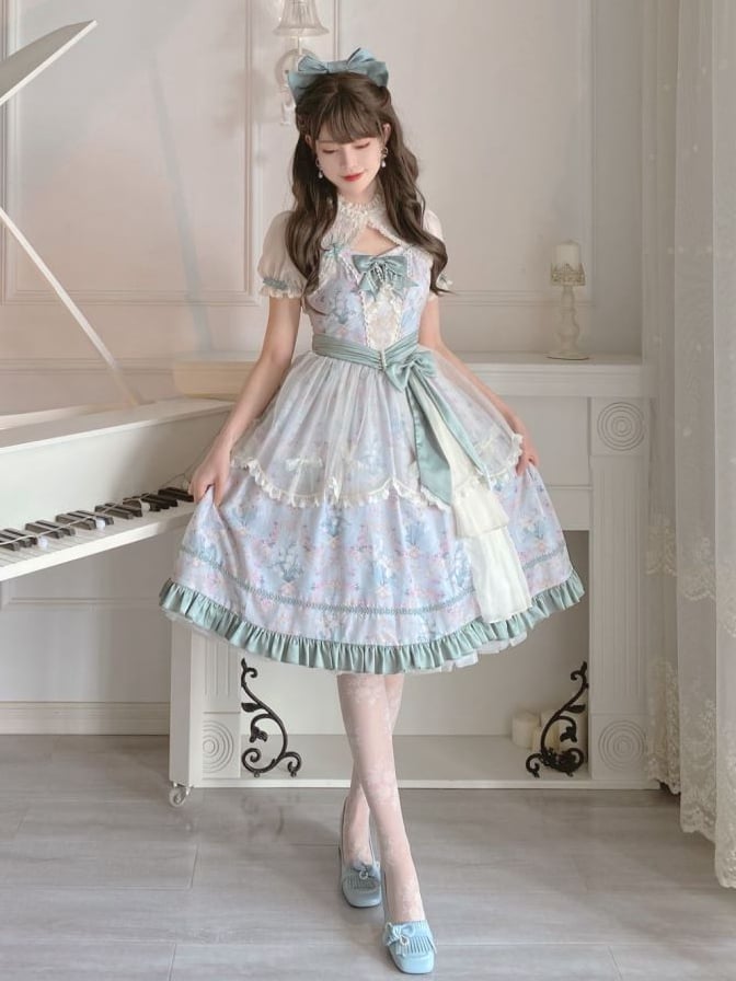 Lily of the Valley Floral Print Bowknot Details Lolita JSK