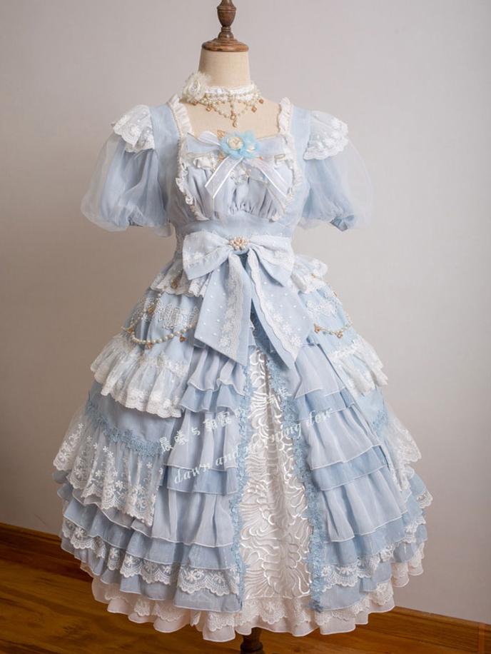 In Stock Garden Dance Short Puff Sleeves Elegant One Piece