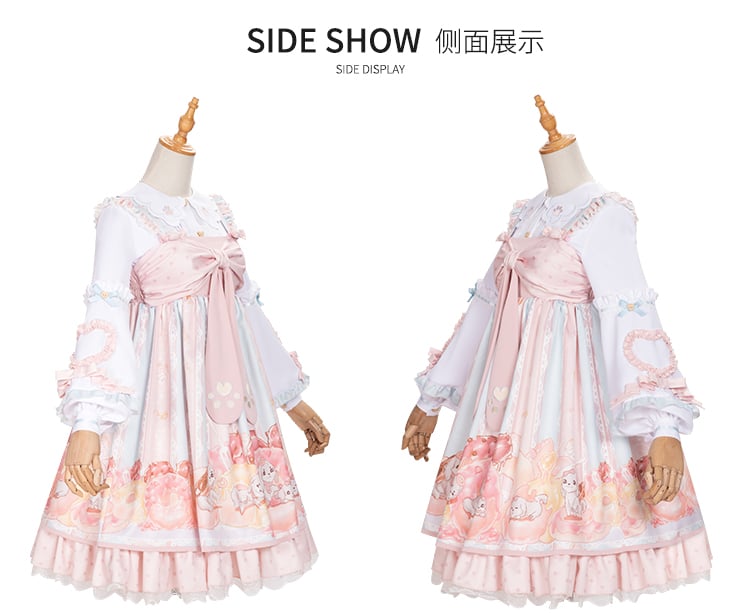 Doggy Donuts Sweet Jumper Skirt / Balloon Sleeves Shirt