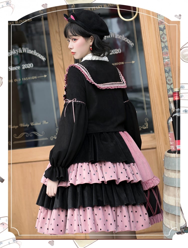 Black and Pink Sweet Lolita Jumper Skirt / Top