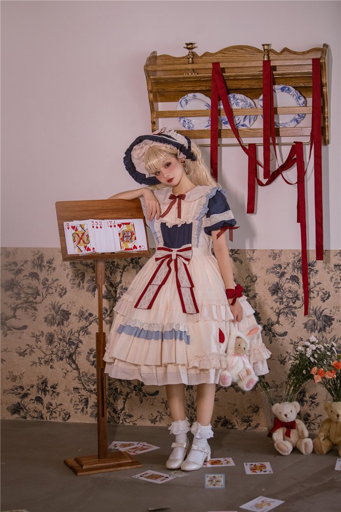 Ari Koharu Bowknot Details Peter Pan Collar Short Puff Sleeves One Piece