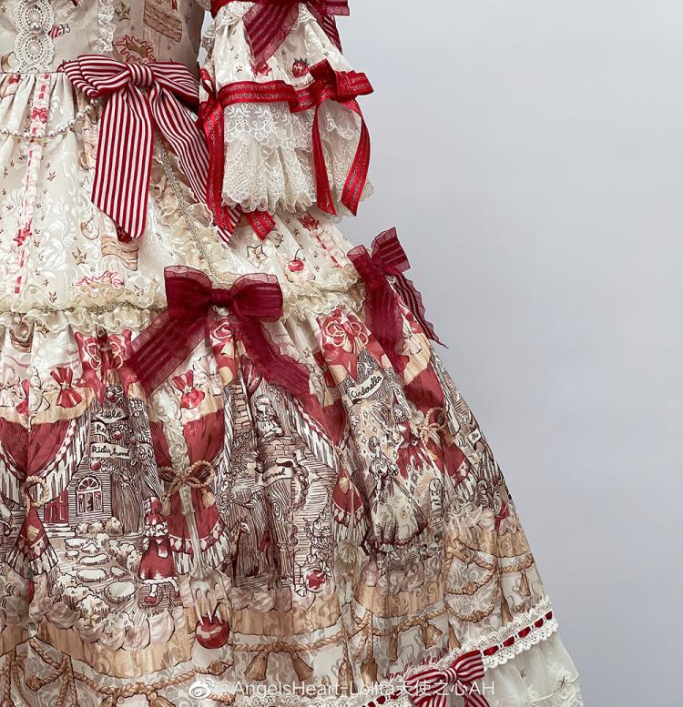 Ivory Fairy Tales Print Bowknot Details Lace Trim Long Sleeves One Piece