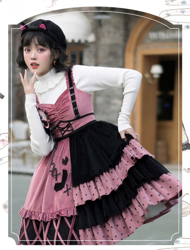 Black and Pink Sweet Lolita Jumper Skirt / Top