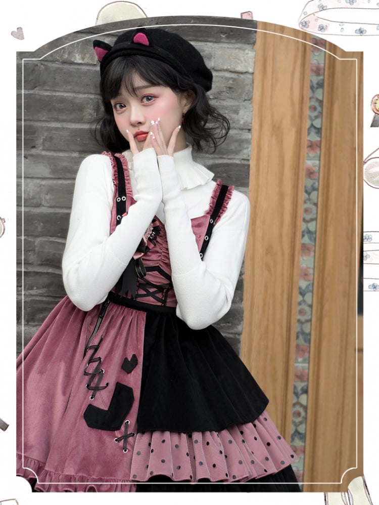 Black and Pink Sweet Lolita Jumper Skirt / Top