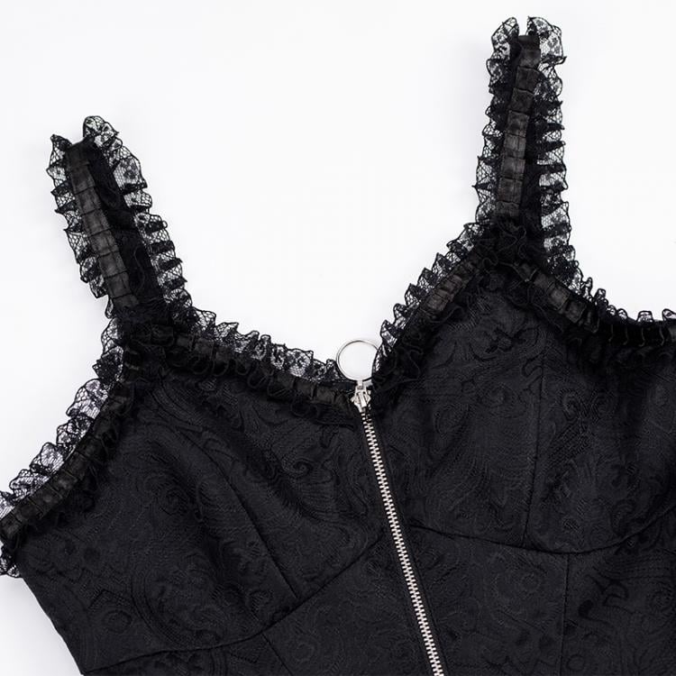 Imprisonment Zip V-neckline Tiered Skirt Punk Jumper Skirt / Top / Sleeves Full Set