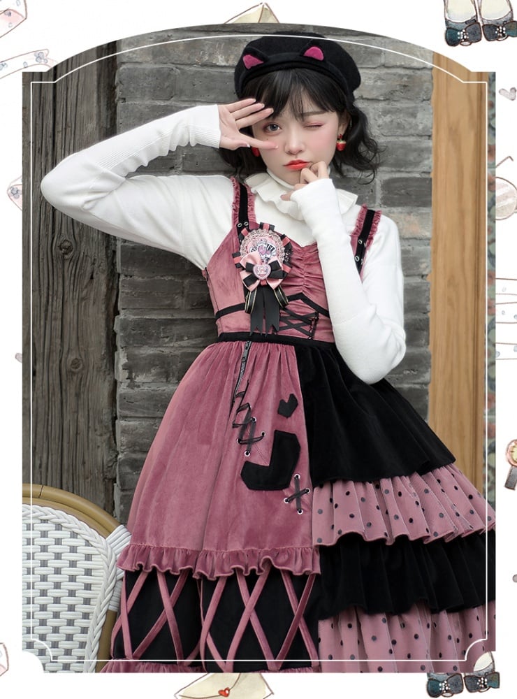 Black and Pink Sweet Lolita Jumper Skirt / Top