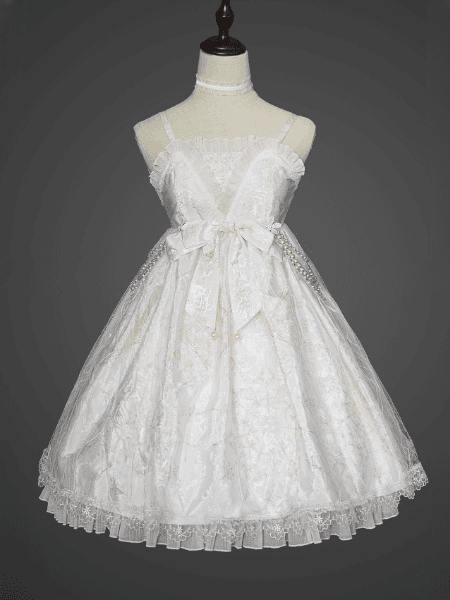 White Day Moon Print Big Bow Ruffle Trim Jumper Skirt