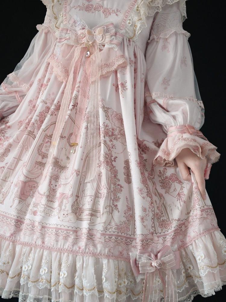 In Stock Sunset Scene High Waist Bowknot Details Long Sleeves Hime One Piece Full Set