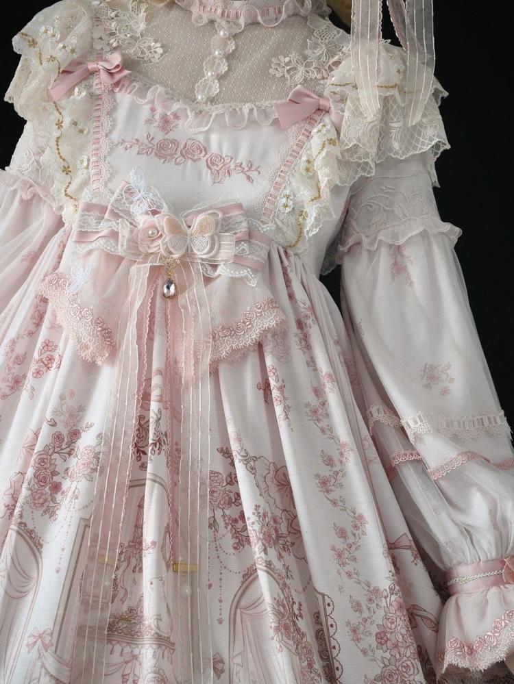 In Stock Sunset Scene High Waist Bowknot Details Long Sleeves Hime One Piece Full Set