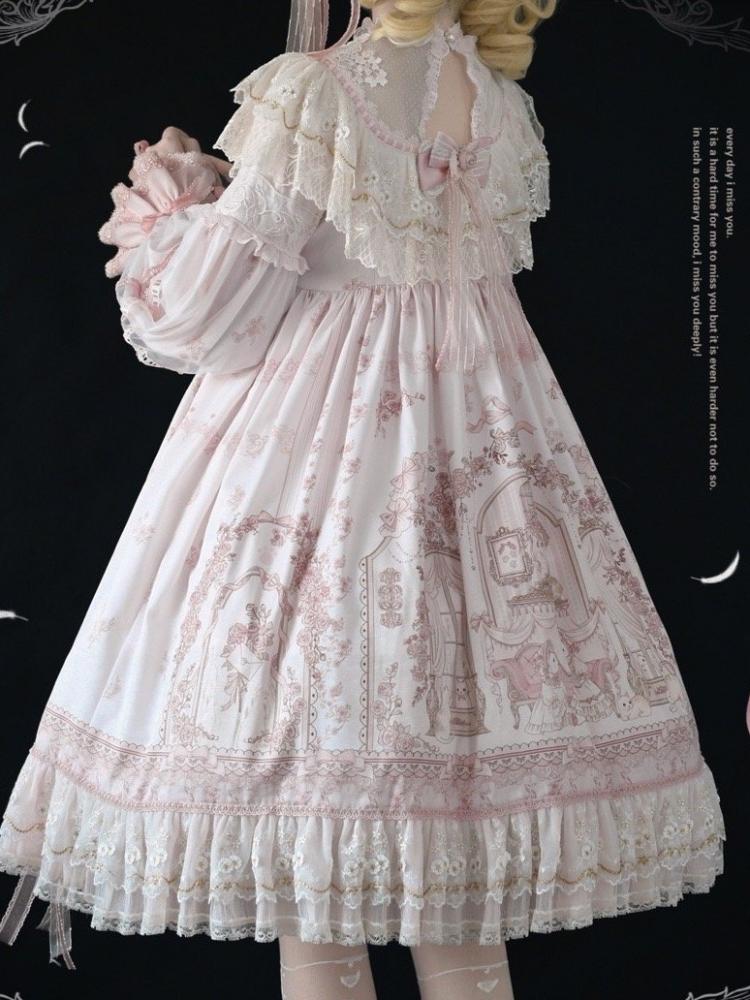 In Stock Sunset Scene High Waist Bowknot Details Long Sleeves Hime One Piece Full Set