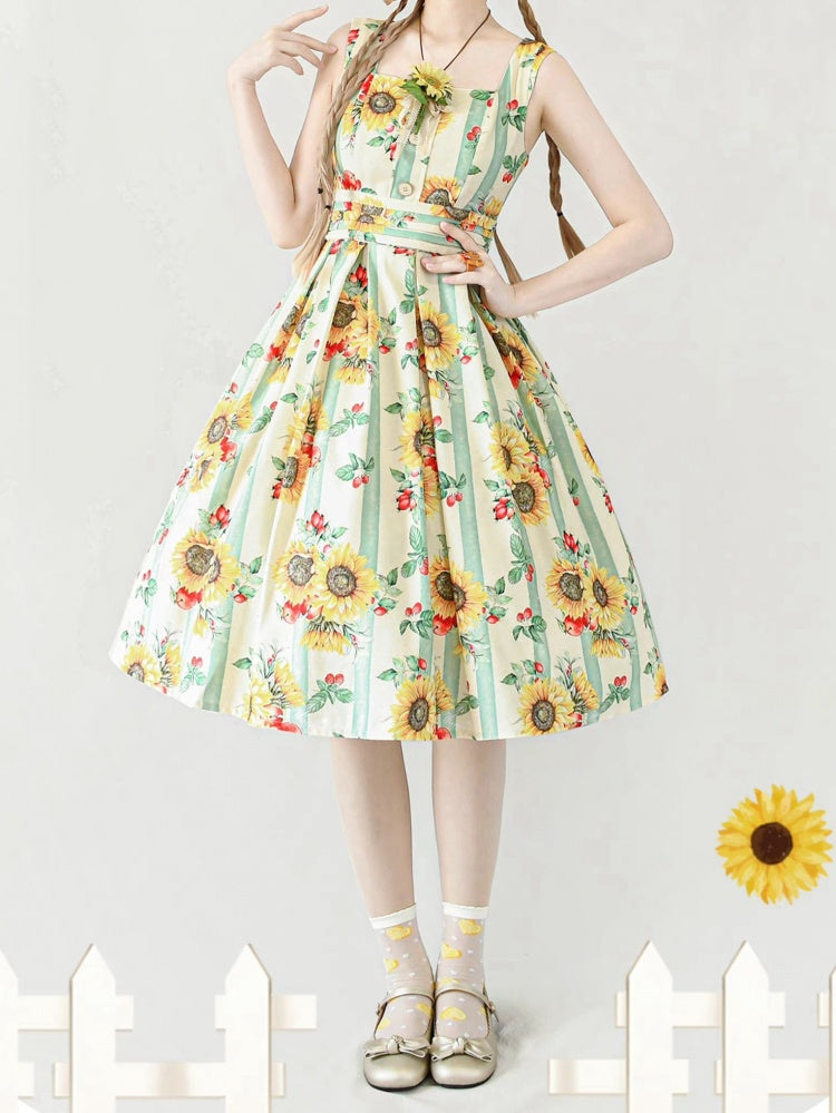 Sunflowers Print Classic and Elegant Jumper Skirt
