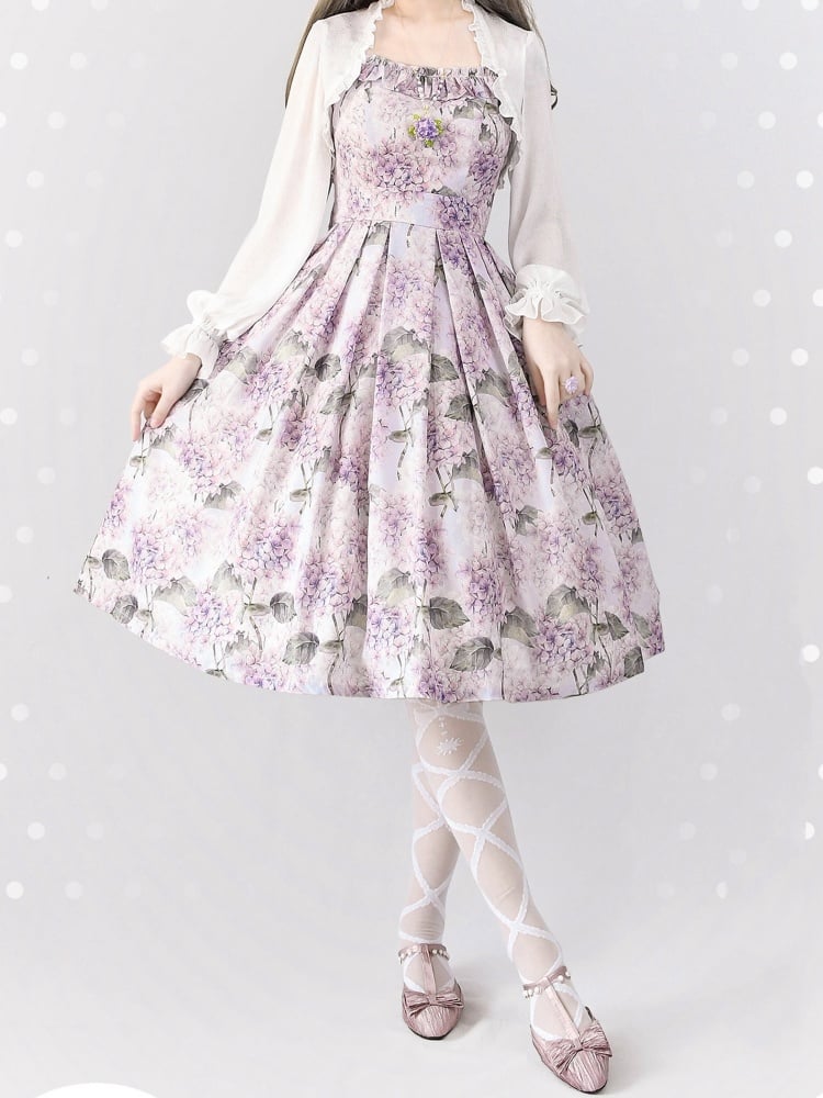 Purple Hydrangea Print Jumper Skirt Spring Summer Dress