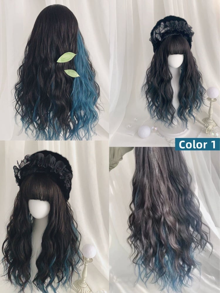 Highlight Hair Color Long Wavy Synthetic Wig 6 Colors