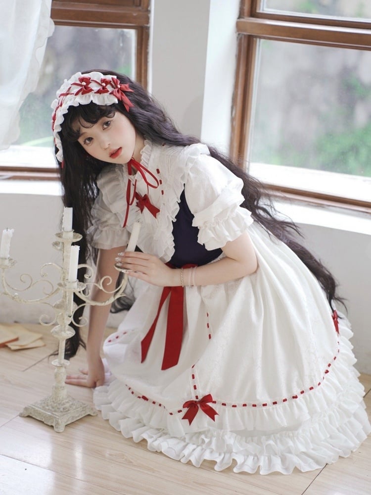 Ruffle Edward Neck Snow White Short/Long Sleeves One Piece
