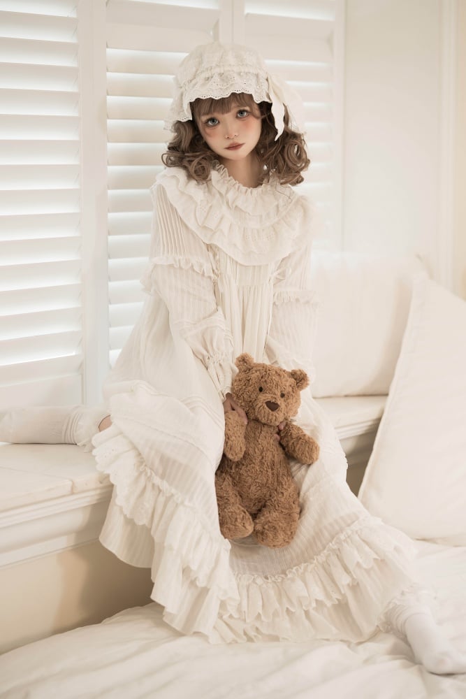 White Ruffle Neckline Lace-up Details Shiro One Piece