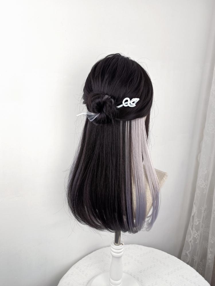 Silver Highlight Long Straight Synthetic Wig