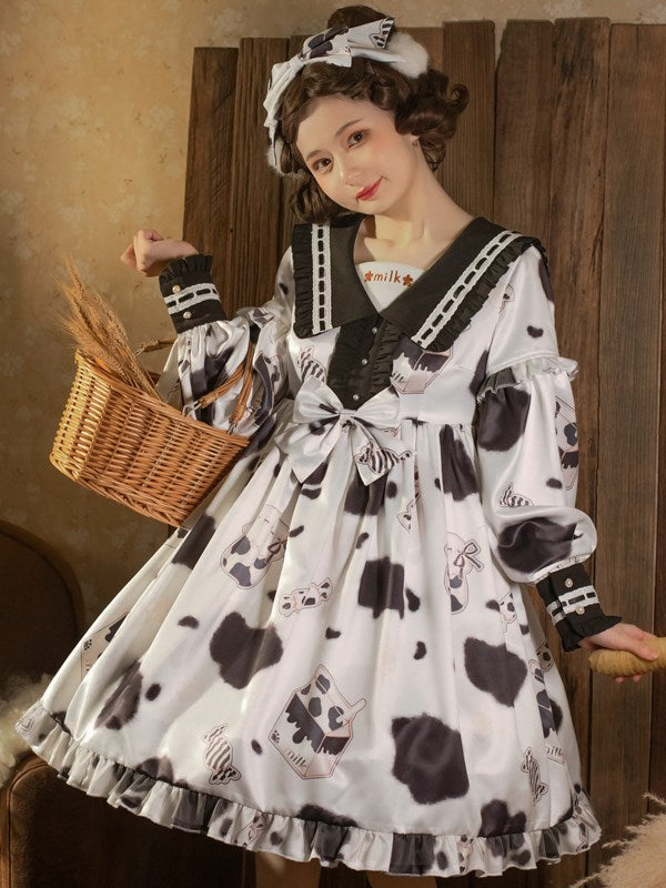 Sweet and Greasy Milk Candy Navy Collar Long Sleeves Sweet One Piece