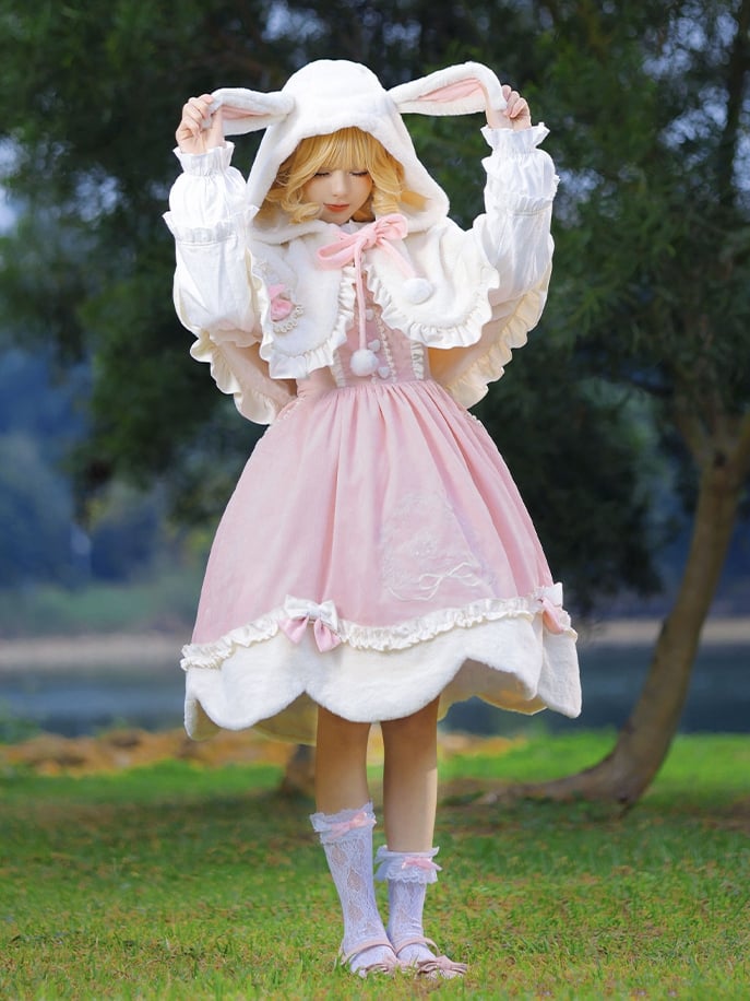 Pink Christmas Reindeer Embroidery Winter Jumper Skirt - Sukuroi