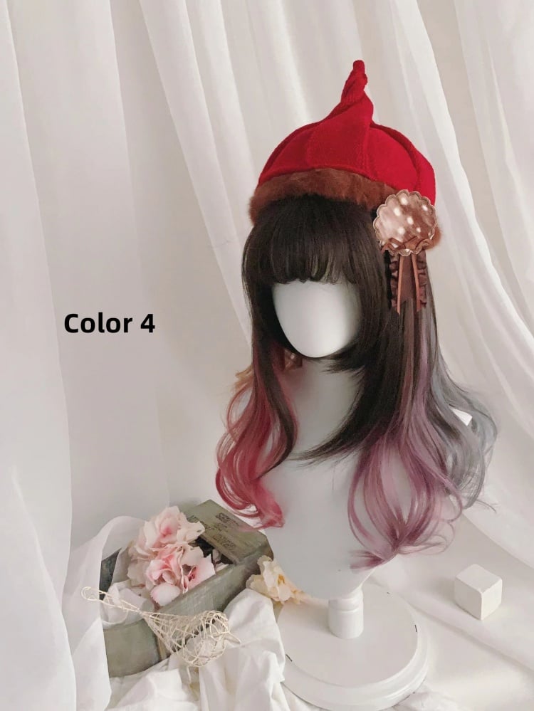 Highlight Hair Color Medium Length Wavy Synthetic Wig 5 Colors